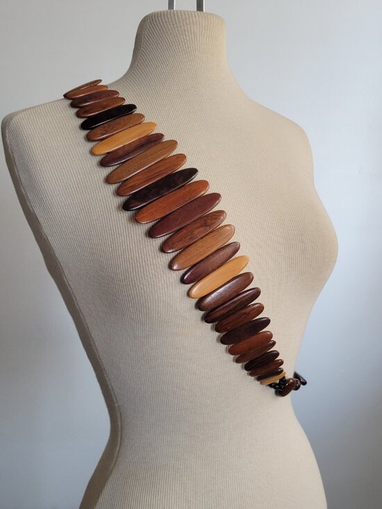 Vintage Handcrafted Wooden Bead Waist Belt / Statement Necklace Adjustable 27\